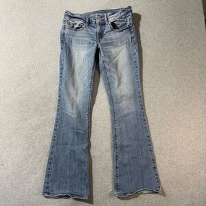American Eagle Jeans Womens 6 Flare Leg Low Rise Light Wash Solid Stretch